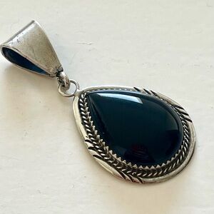 Sterling Silver Black Onyx Pendant Classic Polished Teardrop Southwestern Signed